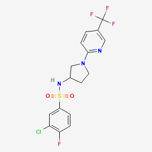 molecular formula C16H14ClF4N3O2S B2872027 3-氯-4-氟-N-(1-(5-(三氟甲基)吡啶-2-基)吡咯烷-3-基)苯磺酰胺 CAS No. 1798624-35-7