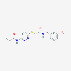 molecular formula C17H20N4O3S B2872036 N-(6-((2-((3-methoxybenzyl)amino)-2-oxoethyl)thio)pyridazin-3-yl)propionamide CAS No. 1021026-17-4