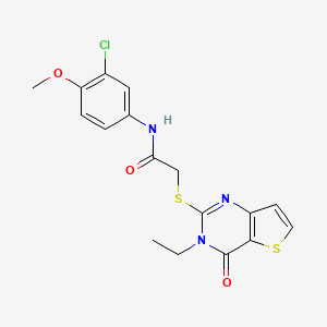 molecular formula C17H16ClN3O3S2 B2872037 N-(3-氯-4-甲氧基苯基)-2-[(3-乙基-4-氧代-3,4-二氢噻吩并[3,2-d]嘧啶-2-基)硫烷基]乙酰胺 CAS No. 1252816-29-7