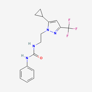 molecular formula C16H17F3N4O B2872045 1-(2-(5-环丙基-3-(三氟甲基)-1H-吡唑-1-基)乙基)-3-苯基脲 CAS No. 1797831-34-5