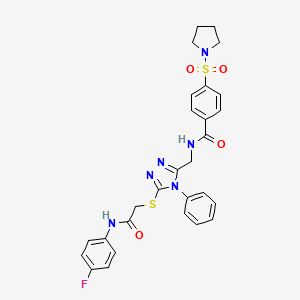 molecular formula C28H27FN6O4S2 B2872046 N-((5-((2-((4-氟苯基)氨基)-2-氧代乙基)硫)-4-苯基-4H-1,2,4-三唑-3-基)甲基)-4-(吡咯烷-1-基磺酰基)苯甲酰胺 CAS No. 394213-51-5