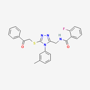 2-fluoro-N-[[4-(3-methylphenyl)-5-phenacylsulfanyl-1,2,4-triazol-3-yl]methyl]benzamide