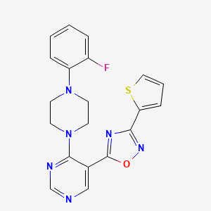 molecular formula C20H17FN6OS B2872079 5-(4-(4-(2-氟苯基)哌嗪-1-基)嘧啶-5-基)-3-(噻吩-2-基)-1,2,4-恶二唑 CAS No. 2034243-87-1