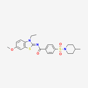 molecular formula C23H27N3O4S2 B2872086 N-(3-乙基-6-甲氧基-1,3-苯并噻唑-2-亚甲基)-4-(4-甲基哌啶-1-基)磺酰基苯甲酰胺 CAS No. 850909-73-8