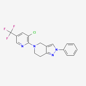 molecular formula C18H14ClF3N4 B2872091 5-[3-chloro-5-(trifluoromethyl)-2-pyridinyl]-2-phenyl-4,5,6,7-tetrahydro-2H-pyrazolo[4,3-c]pyridine CAS No. 337919-61-6
