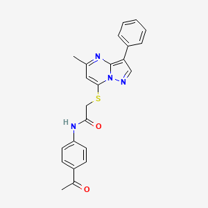 molecular formula C23H20N4O2S B2872092 N-(4-乙酰苯基)-2-(5-甲基-3-苯基吡唑并[1,5-a]嘧啶-7-基)磺酰胺乙酰胺 CAS No. 850188-75-9