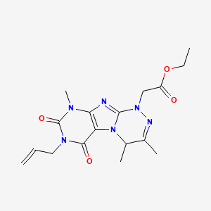 molecular formula C17H22N6O4 B2872095 ethyl 2-(3,4,9-trimethyl-6,8-dioxo-7-prop-2-enyl-5,7,9-trihydro-4H-1,2,4-triaz ino[4,3-h]purinyl)acetate CAS No. 923417-73-6
