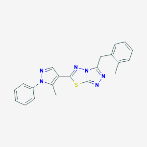 molecular formula C21H18N6S B287210 3-(2-methylbenzyl)-6-(5-methyl-1-phenyl-1H-pyrazol-4-yl)[1,2,4]triazolo[3,4-b][1,3,4]thiadiazole 