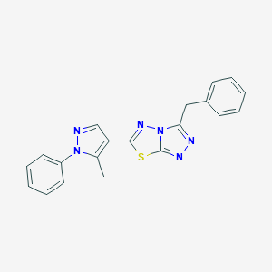 molecular formula C20H16N6S B287211 3-benzyl-6-(5-methyl-1-phenyl-1H-pyrazol-4-yl)[1,2,4]triazolo[3,4-b][1,3,4]thiadiazole 