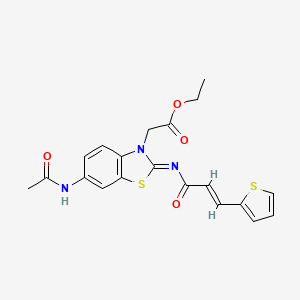 molecular formula C20H19N3O4S2 B2872116 ethyl 2-((Z)-6-acetamido-2-(((E)-3-(thiophen-2-yl)acryloyl)imino)benzo[d]thiazol-3(2H)-yl)acetate CAS No. 865248-54-0