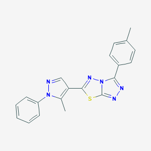 molecular formula C20H16N6S B287212 3-(4-methylphenyl)-6-(5-methyl-1-phenyl-1H-pyrazol-4-yl)[1,2,4]triazolo[3,4-b][1,3,4]thiadiazole 
