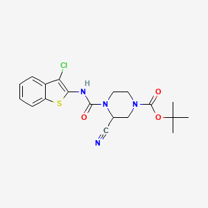 molecular formula C19H21ClN4O3S B2872123 Tert-butyl 4-[(3-chloro-1-benzothiophen-2-yl)carbamoyl]-3-cyanopiperazine-1-carboxylate CAS No. 1394768-62-7
