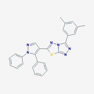 molecular formula C26H20N6S B287213 3-(3,5-dimethylphenyl)-6-(1,5-diphenyl-1H-pyrazol-4-yl)[1,2,4]triazolo[3,4-b][1,3,4]thiadiazole 