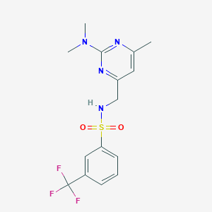 molecular formula C15H17F3N4O2S B2872139 N-((2-(dimethylamino)-6-methylpyrimidin-4-yl)methyl)-3-(trifluoromethyl)benzenesulfonamide CAS No. 1797224-65-7