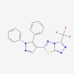 molecular formula C19H11F3N6S B287214 6-(1,5-diphenyl-1H-pyrazol-4-yl)-3-(trifluoromethyl)[1,2,4]triazolo[3,4-b][1,3,4]thiadiazole 