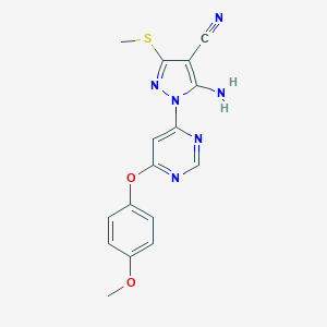 molecular formula C16H14N6O2S B287215 5-amino-1-[6-(4-methoxyphenoxy)-4-pyrimidinyl]-3-(methylsulfanyl)-1H-pyrazole-4-carbonitrile 