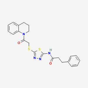 molecular formula C22H22N4O2S2 B2872150 N-(5-((2-(3,4-dihydroquinolin-1(2H)-yl)-2-oxoethyl)thio)-1,3,4-thiadiazol-2-yl)-3-phenylpropanamide CAS No. 477212-05-8