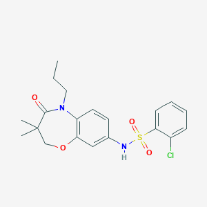 molecular formula C20H23ClN2O4S B2872151 2-chloro-N-(3,3-dimethyl-4-oxo-5-propyl-2,3,4,5-tetrahydrobenzo[b][1,4]oxazepin-8-yl)benzenesulfonamide CAS No. 921997-30-0