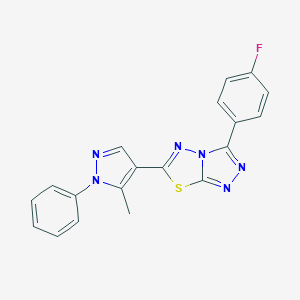 molecular formula C19H13FN6S B287216 3-(4-fluorophenyl)-6-(5-methyl-1-phenyl-1H-pyrazol-4-yl)[1,2,4]triazolo[3,4-b][1,3,4]thiadiazole 