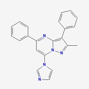 molecular formula C22H17N5 B2872161 7-(1H-imidazol-1-yl)-2-methyl-3,5-diphenylpyrazolo[1,5-a]pyrimidine CAS No. 902035-56-7