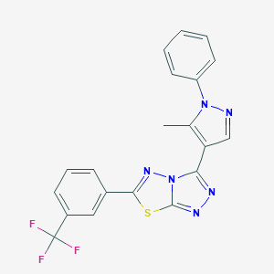 molecular formula C20H13F3N6S B287217 3-(5-methyl-1-phenyl-1H-pyrazol-4-yl)-6-[3-(trifluoromethyl)phenyl][1,2,4]triazolo[3,4-b][1,3,4]thiadiazole 