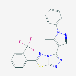 molecular formula C20H13F3N6S B287218 3-(5-methyl-1-phenyl-1H-pyrazol-4-yl)-6-[2-(trifluoromethyl)phenyl][1,2,4]triazolo[3,4-b][1,3,4]thiadiazole 