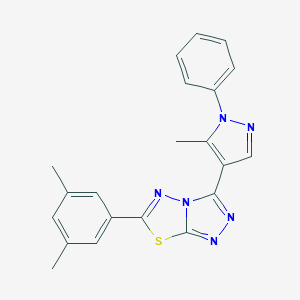 molecular formula C21H18N6S B287219 6-(3,5-dimethylphenyl)-3-(5-methyl-1-phenyl-1H-pyrazol-4-yl)[1,2,4]triazolo[3,4-b][1,3,4]thiadiazole 