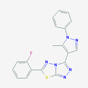 molecular formula C19H13FN6S B287222 6-(2-fluorophenyl)-3-(5-methyl-1-phenyl-1H-pyrazol-4-yl)[1,2,4]triazolo[3,4-b][1,3,4]thiadiazole 
