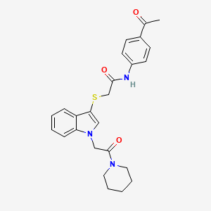 molecular formula C25H27N3O3S B2872227 N-(4-乙酰基苯基)-2-((1-(2-氧代-2-(哌啶-1-基)乙基)-1H-吲哚-3-基)硫代)乙酰胺 CAS No. 878053-20-4