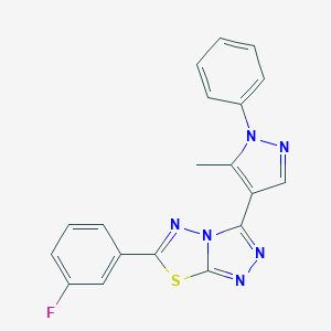 molecular formula C19H13FN6S B287223 6-(3-fluorophenyl)-3-(5-methyl-1-phenyl-1H-pyrazol-4-yl)[1,2,4]triazolo[3,4-b][1,3,4]thiadiazole 