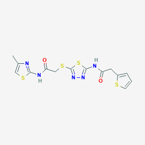 molecular formula C14H13N5O2S4 B2872239 N-(4-methylthiazol-2-yl)-2-((5-(2-(thiophen-2-yl)acetamido)-1,3,4-thiadiazol-2-yl)thio)acetamide CAS No. 893357-71-6