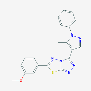 molecular formula C20H16N6OS B287224 methyl 3-[3-(5-methyl-1-phenyl-1H-pyrazol-4-yl)[1,2,4]triazolo[3,4-b][1,3,4]thiadiazol-6-yl]phenyl ether 