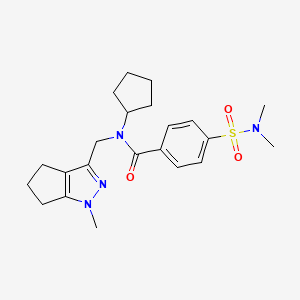 molecular formula C22H30N4O3S B2872240 N-环戊基-4-(N,N-二甲基磺酰胺基)-N-((1-甲基-1,4,5,6-四氢环戊并[c]吡唑-3-基)甲基)苯甲酰胺 CAS No. 2034478-65-2