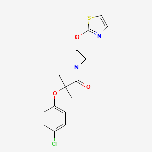 molecular formula C16H17ClN2O3S B2872243 2-(4-Chlorophenoxy)-2-methyl-1-(3-(thiazol-2-yloxy)azetidin-1-yl)propan-1-one CAS No. 1797091-89-4