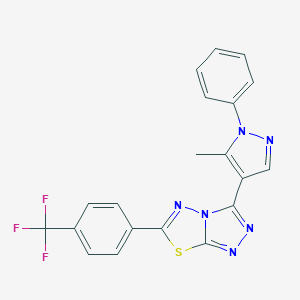 molecular formula C20H13F3N6S B287225 3-(5-methyl-1-phenyl-1H-pyrazol-4-yl)-6-[4-(trifluoromethyl)phenyl][1,2,4]triazolo[3,4-b][1,3,4]thiadiazole 