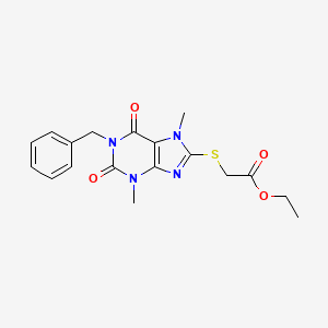 molecular formula C18H20N4O4S B2872250 ethyl 2-((1-benzyl-3,7-dimethyl-2,6-dioxo-2,3,6,7-tetrahydro-1H-purin-8-yl)thio)acetate CAS No. 923145-73-7