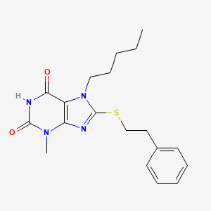 molecular formula C19H24N4O2S B2872257 3-Methyl-7-pentyl-8-(2-phenylethylthio)purine-2,6-dione CAS No. 328068-83-3