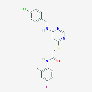2-((6-((4-chlorobenzyl)amino)pyrimidin-4-yl)thio)-N-(4-fluoro-2-methylphenyl)acetamide