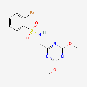 molecular formula C12H13BrN4O4S B2872298 2-bromo-N-((4,6-dimethoxy-1,3,5-triazin-2-yl)methyl)benzenesulfonamide CAS No. 2034412-34-3