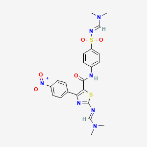 molecular formula C22H23N7O5S2 B2872299 2-((E)-((dimethylamino)methylene)amino)-N-(4-((E)-N-((dimethylamino)methylene)sulfamoyl)phenyl)-4-(4-nitrophenyl)thiazole-5-carboxamide CAS No. 304684-39-7