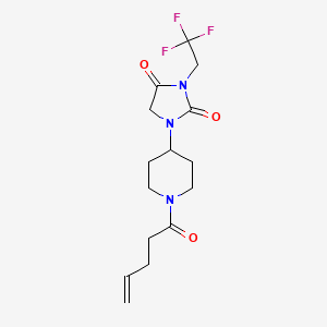 molecular formula C15H20F3N3O3 B2872302 1-[1-(Pent-4-enoyl)piperidin-4-yl]-3-(2,2,2-trifluoroethyl)imidazolidine-2,4-dione CAS No. 2097882-77-2