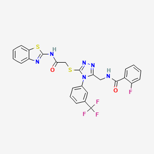 molecular formula C26H18F4N6O2S2 B2872320 N-((5-((2-(benzo[d]thiazol-2-ylamino)-2-oxoethyl)thio)-4-(3-(trifluoromethyl)phenyl)-4H-1,2,4-triazol-3-yl)methyl)-2-fluorobenzamide CAS No. 391899-60-8