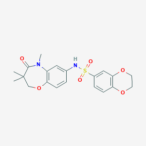 molecular formula C20H22N2O6S B2872325 N-(3,3,5-三甲基-4-氧代-2,3,4,5-四氢苯并[b][1,4]恶杂环庚-7-基)-2,3-二氢苯并[b][1,4]二噁英-6-磺酰胺 CAS No. 922023-08-3