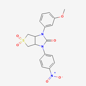 molecular formula C18H17N3O6S B2872328 1-(3-methoxyphenyl)-3-(4-nitrophenyl)tetrahydro-1H-thieno[3,4-d]imidazol-2(3H)-one 5,5-dioxide CAS No. 873811-14-4
