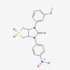 molecular formula C18H17N3O6S B2872328 1-(3-甲氧基苯基)-3-(4-硝基苯基)四氢-1H-噻吩并[3,4-d]咪唑-2(3H)-酮 5,5-二氧化物 CAS No. 873811-14-4