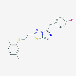 molecular formula C20H19FN4S2 B287233 2,5-Dimethylphenyl 2-[3-(4-fluorobenzyl)[1,2,4]triazolo[3,4-b][1,3,4]thiadiazol-6-yl]ethyl sulfide 