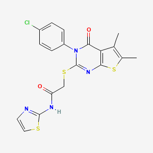 2-[3-(4-chlorophenyl)-5,6-dimethyl-4-oxothieno[2,3-d]pyrimidin-2-yl]sulfanyl-N-(1,3-thiazol-2-yl)acetamide