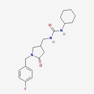 molecular formula C19H26FN3O2 B2872348 1-Cyclohexyl-3-((1-(4-fluorobenzyl)-5-oxopyrrolidin-3-yl)methyl)urea CAS No. 946300-16-9