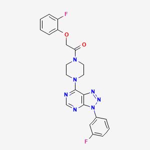 molecular formula C22H19F2N7O2 B2872350 2-(2-氟苯氧基)-1-(4-(3-(3-氟苯基)-3H-[1,2,3]三唑并[4,5-d]嘧啶-7-基)哌嗪-1-基)乙酮 CAS No. 920368-00-9