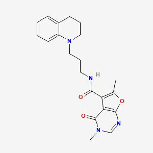 molecular formula C21H24N4O3 B2872356 N-(3-(3,4-dihydroquinolin-1(2H)-yl)propyl)-3,6-dimethyl-4-oxo-3,4-dihydrofuro[2,3-d]pyrimidine-5-carboxamide CAS No. 1104922-16-8